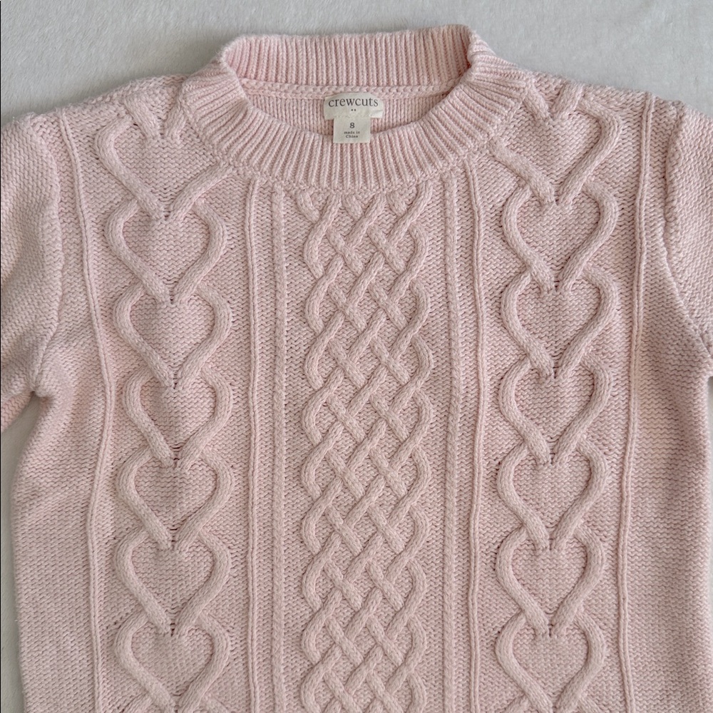 Crewcuts | Cable Knit Heart Design Cotton Sweater Pale Pink (8) - Picture 4 of 11